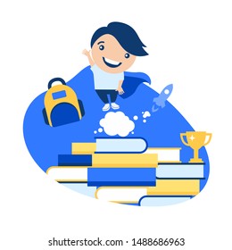 Flat design vector illustration concept of value education, knowledge, steps for successful careers, personal development