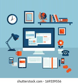 Flat design vector illustration concept of modern business workspace    