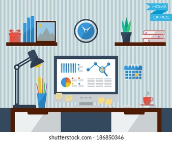 Flat design vector illustration concept of modern home or business workspace.