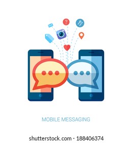Flat design vector illustration concept. Mobile messaging apps trends icons. set of communicating speech bubbles from mobile phones.