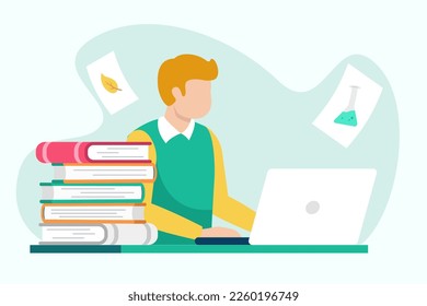 Flat design vector illustration concept of online education, distance learning, e-learning