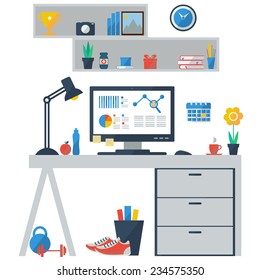 Flat design vector illustration concept of modern business workspace