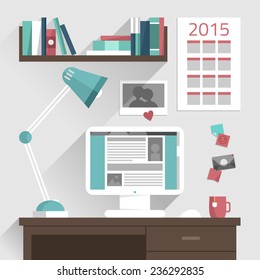 Flat design vector illustration concept of modern home or business work space