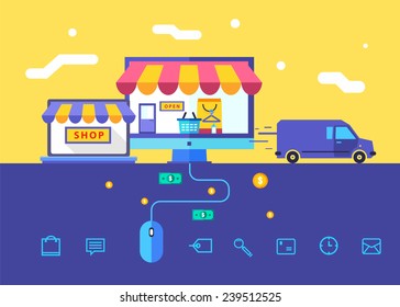 Flat design vector illustration concept of online shop. Eps 10