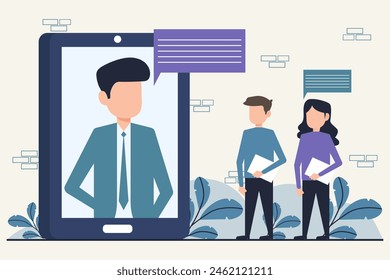 Flat design vector illustration concept of online meeting, remote work, social distancing