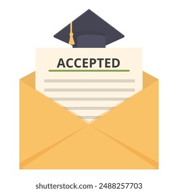 Flat design vector illustration concept of graduation acceptance letter symbolizing academic success. Achievement. And scholarly attainment in higher education with cap. Diploma. And certificate