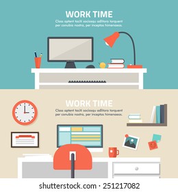 Flat design vector illustration concept of modern home or business work space