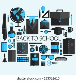 Flat design vector illustration concept of school and equipment devices on stylish background.