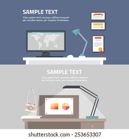 Flat design vector illustration concept of modern home or business work space