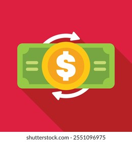 Flat design vector illustration concept of money circulation with rotating dollar bill and coin