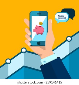 Flat design vector illustration concept for mobile apps
Mobile banking, iPhone icons, banner