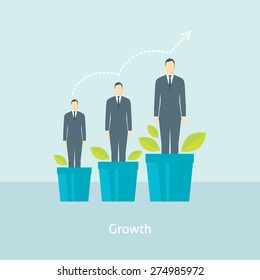 Flat Design Vector Illustration Concept For Personal Development, Professional Growth, Human Resources Management, Career Achievements Isolated On Bright Background