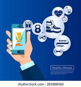 Flat design vector illustration concept for mobile apps, healthy lifestyles, sports icons, mobile service, 