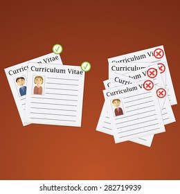 Flat design vector illustration concept for picking from Profiles Candidate to Hire. Choose woman and man from Group of Business People