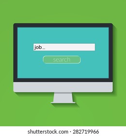 Flat design vector illustration concept for online job Search on computer.