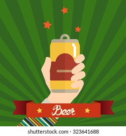 Flat design vector illustration concept for oktoberfest. Hand hold beer can. Vector design template for card, letter, banner, flyer. Can by used to promote your products and services.