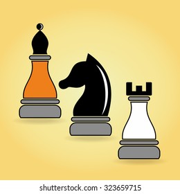 Flat design vector illustration. Concept of business strategy with chess figures on a yellow background. 