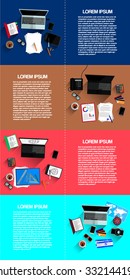 flat design vector illustration concept for web designer, businessman, architect, traveler desktop top view