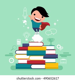 Flat design vector illustration concept of value education, knowledge, steps for successful careers, personal development