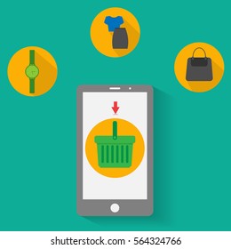 flat design vector illustration concept of online shopping with smartphone