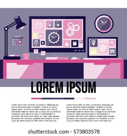 Flat design vector illustration concept of modern home or business workspace.