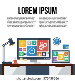 Flat design vector illustration concept of modern home or business workspace.