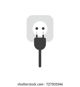 Flat design vector illustration concept of electrical plug with cable and outlet symbol icon on white background.