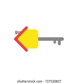 Flat design vector illustration concept of yellow house with grey key symbol icon on white background.