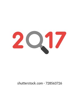 Flat design vector illustration concept of red 2017 with magnifying glass symbol icon on white background.