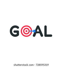 Flat design vector illustration concept of black goal word and bulls eye with dart symbol icon on white background.