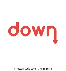 Flat design vector illustration concept of red down word with arrow symbol icon moving down.