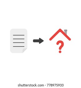 Flat design vector illustration concept of written paper and red question mark under house roof symbol icon.