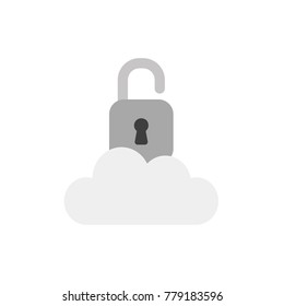Flat design vector illustration concept of open padlock on cloud symbol icon.