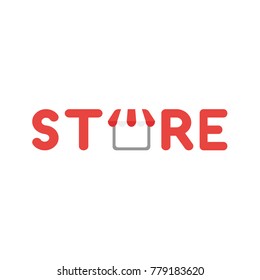 Flat design vector illustration concept of red store word with shop store symbol icon with red and white awning.