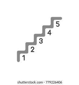 Flat design vector illustration concept of grey stairs symbol icon with numbers from one to five.