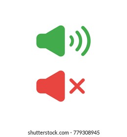 Flat design vector illustration concept of green and red speaker sound symbol icons on and off.