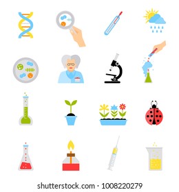 Flat design vector illustration concepts of education and science. Physics, Chemistry, Biology, laboratory and science equipment Icons Set. Vector illustration. 