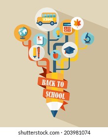 Flat design vector illustration concepts of education. Concepts for web banners and printed materials. Abstract tree with pencil icons of education and science. Vector Illustration, eps10.