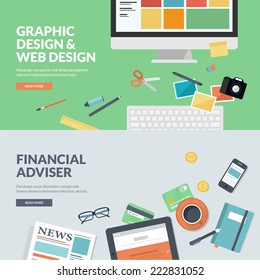 Flat design vector illustration concepts for graphic design and web design development, and financial adviser . Concepts for web banners, print templates, promotional materials.  