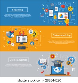 Flat Design Vector Illustration Concepts Of Education And Online Learning. 