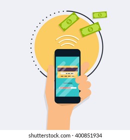 Flat design vector illustration concepts of online payment methods. Internet banking, purchasing and transaction, electronic funds transfers and bank wire.