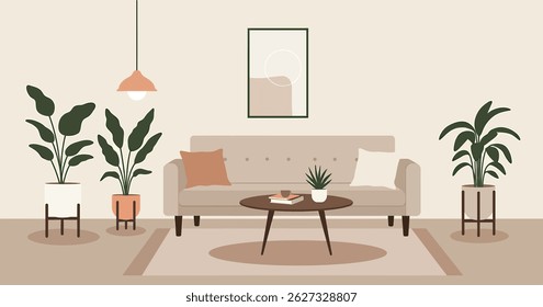 Ilustración vectorial de diseño plano, acogedora sala de estar