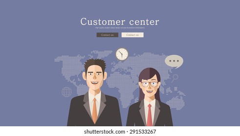 Flat design vector illustration customer center concept design, Abstract urban modern&classic style, high quality business series.