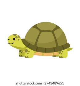 Flat design vector illustration of a cute cartoon land turtle