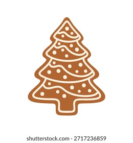 A flat design vector illustration of a decorated gingerbread tree cookie
