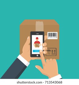 Flat design. Vector illustration. Delivery service. Parachute with parcel in the sky. Shipping, delivery concept. 