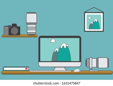 Flat design vector illustration desk photography