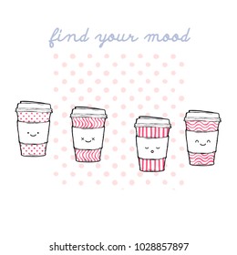Flat design vector illustration - doodle take away coffee cup