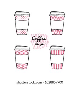Flat design vector illustration - doodle take away coffee cup