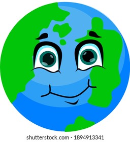 Flat design vector illustration of earth with cute smiley face.